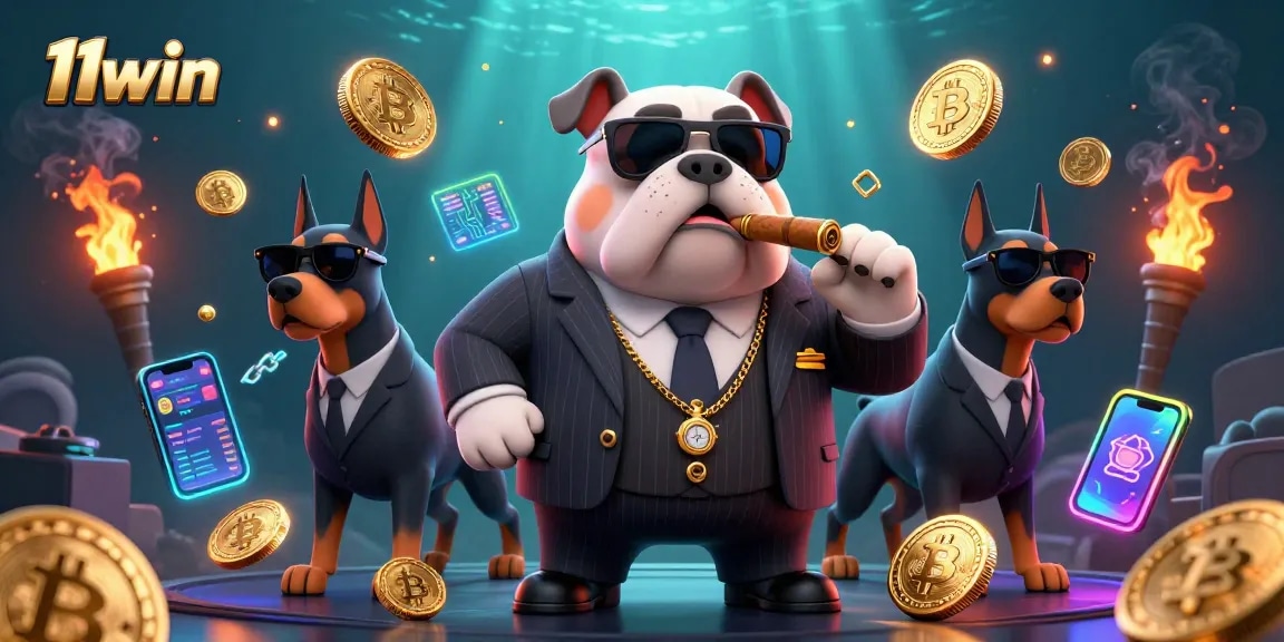 Engage in thrilling gameplay at 11win with vibrant casino characters and crypto elements.