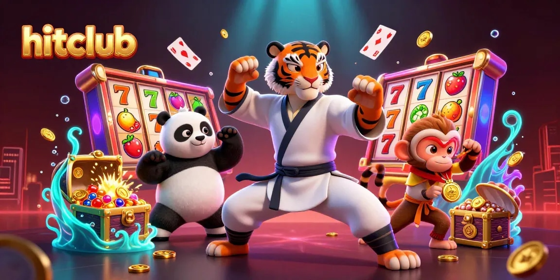 Hitclub energizes with a vibrant scene of characters celebrating wins amid jackpot slots and underwater treasures.