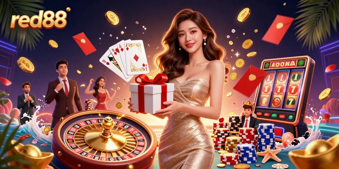 Experience the excitement at red88 casino with festive visuals and dynamic gaming elements.