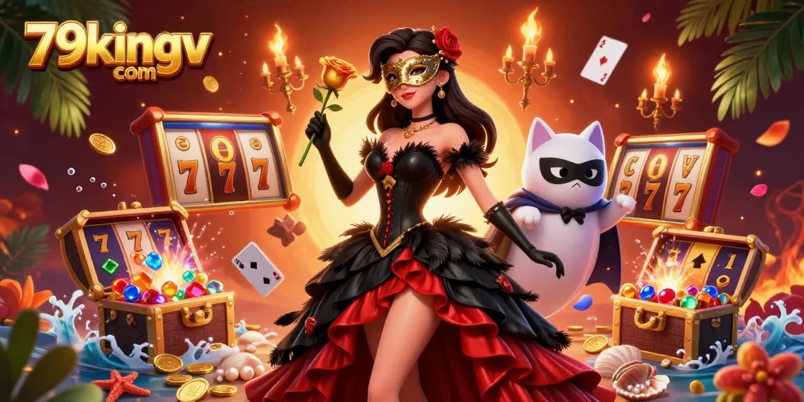 Experience thrilling gameplay at 79kingv com with stunning illustrations of jackpot slots and vibrant casino elements.