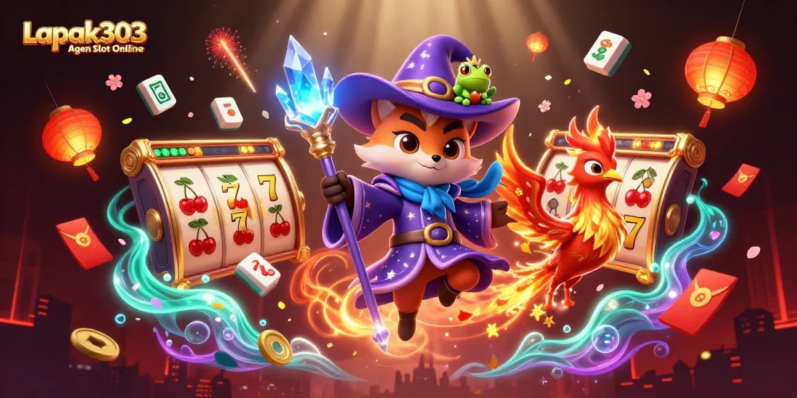 Engage with thrilling Slot Games through Lapak303 Agen Slot Online's vibrant 3D illustration.