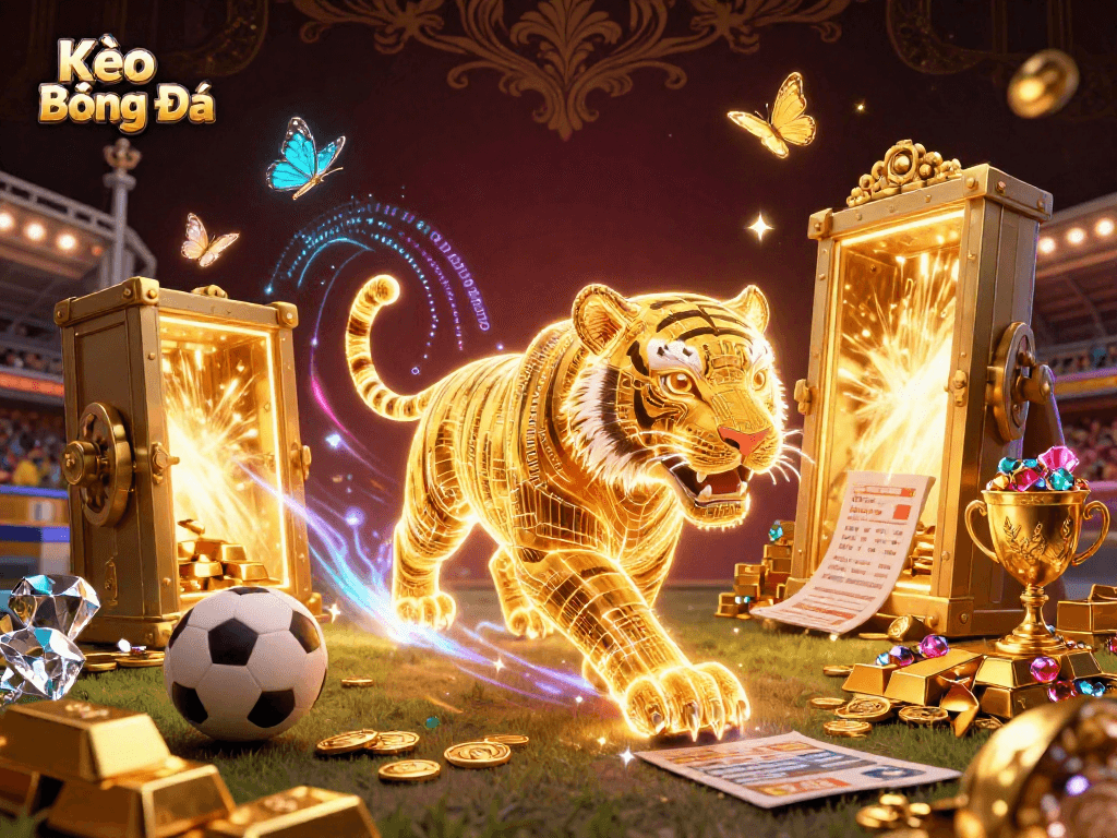 Kèo Bóng Đá showcases thrilling sports betting with vibrant characters in a dynamic 3D neon casino scene.
