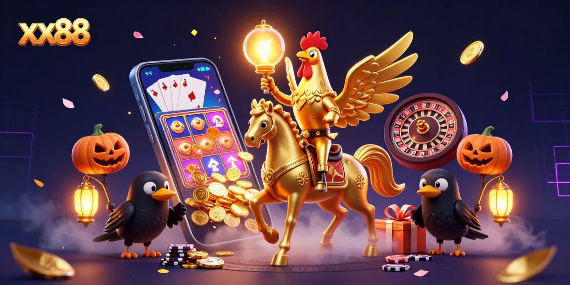 Engage in thrilling gameplay with xx88 at an elaborate midnight casino scene.