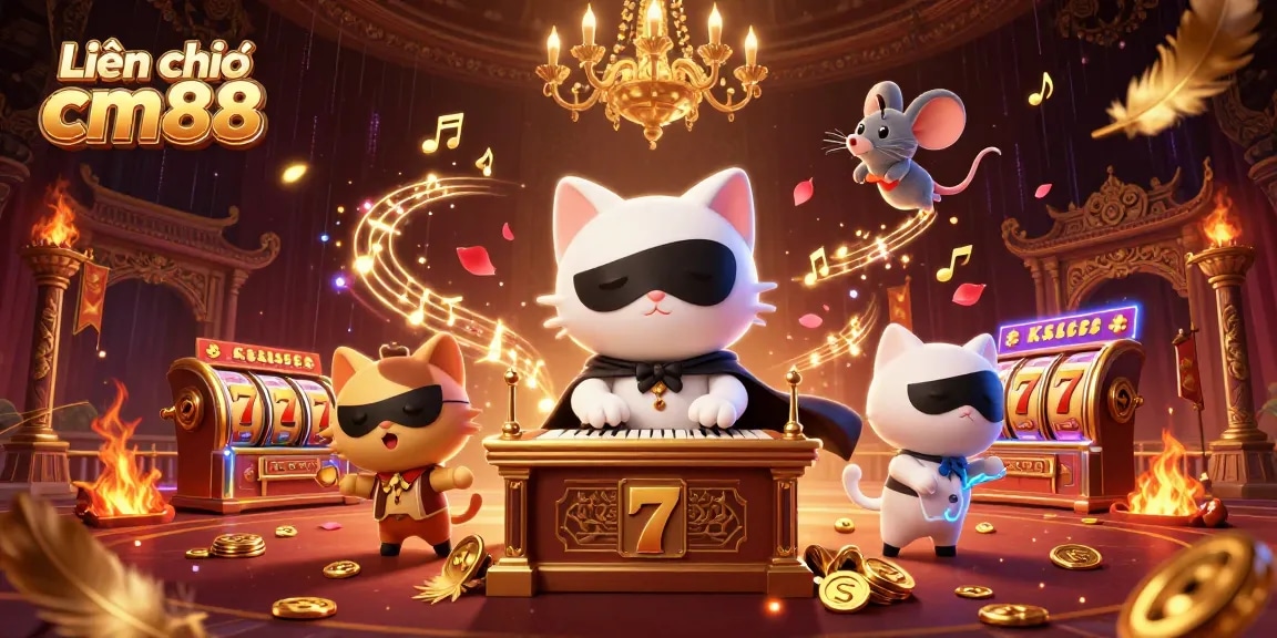 Engage with the thrilling world of Liên hệ cm88 through dynamic casino scenes featuring a phantom cat and exciting elements.