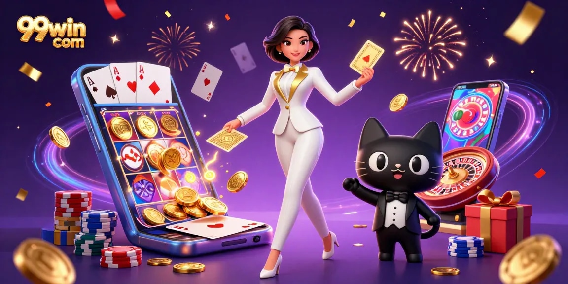 Betting with style at 99win com, showcasing a glamorous casino scene with dynamic gaming elements.