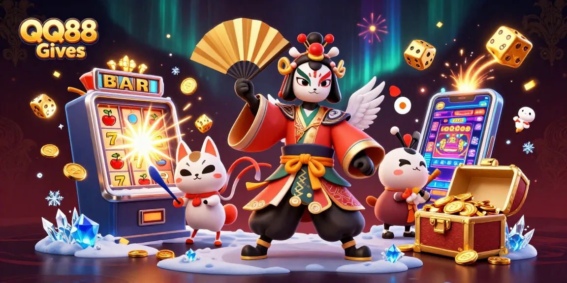 Experience thrilling jackpots at QQ88 Gives with a vibrant 3D casino scene full of action and excitement.