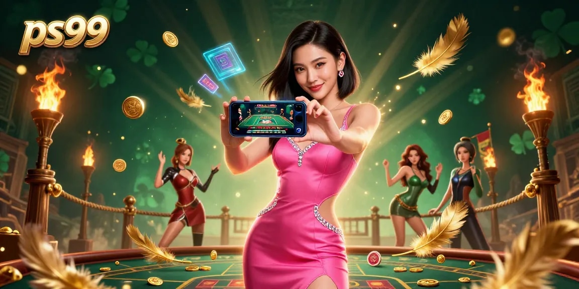 Experience thrilling live betting at ps99 with an Asian woman engaging in a modern casino.