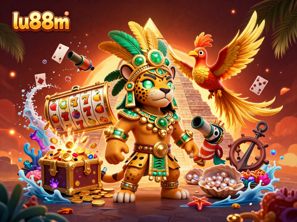 Spin the slots dynamic in a vibrant scene featuring lu88m's Mayan jaguar priest and treasure.