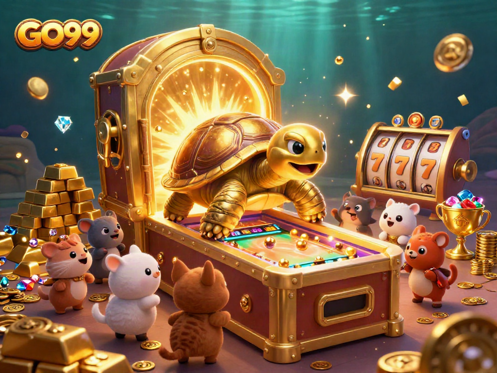 Experience GO99's dazzling casino excitement with a golden tortoise pinball and stunning treasures