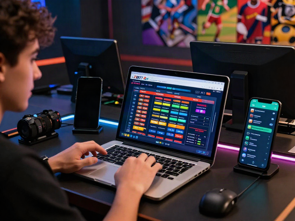 Experience the excitement of online betting at https://zbet.cymru/ with vibrant gaming setup.