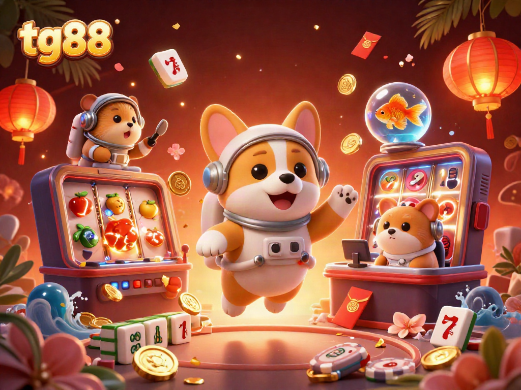 Engage in vibrant gameplay at tg88 casino with floating poker chips and jackpot slots!