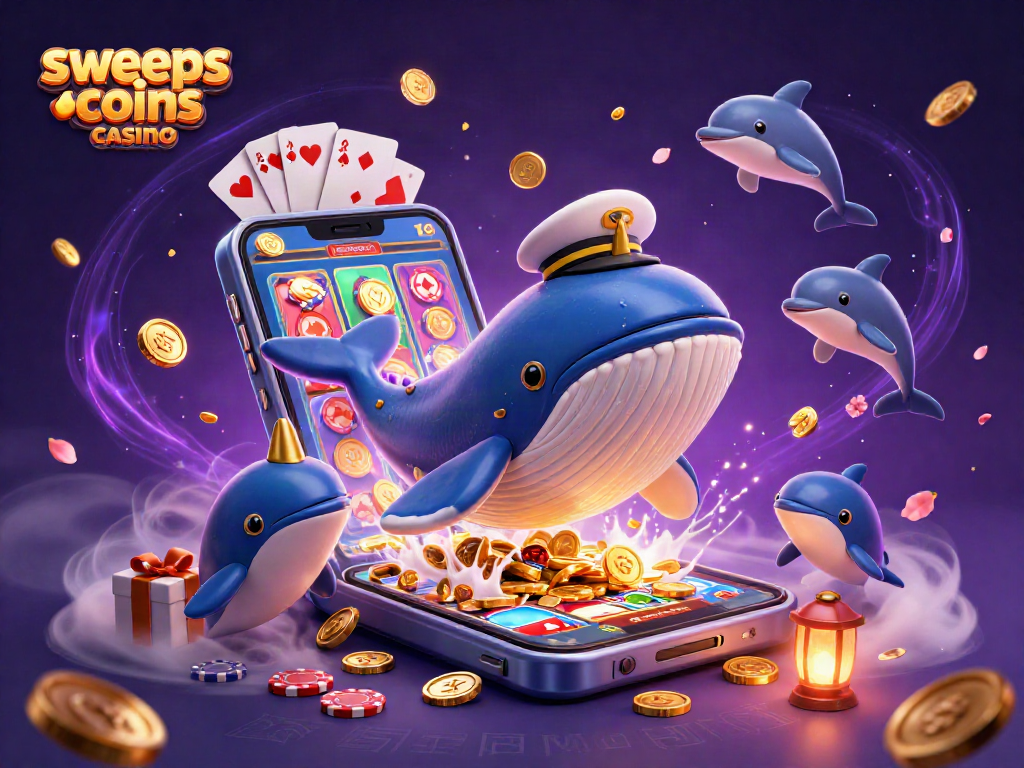 Experience fun at sweeps coins casino with whales, narwhals, and playful dolphins in this vibrant scene.