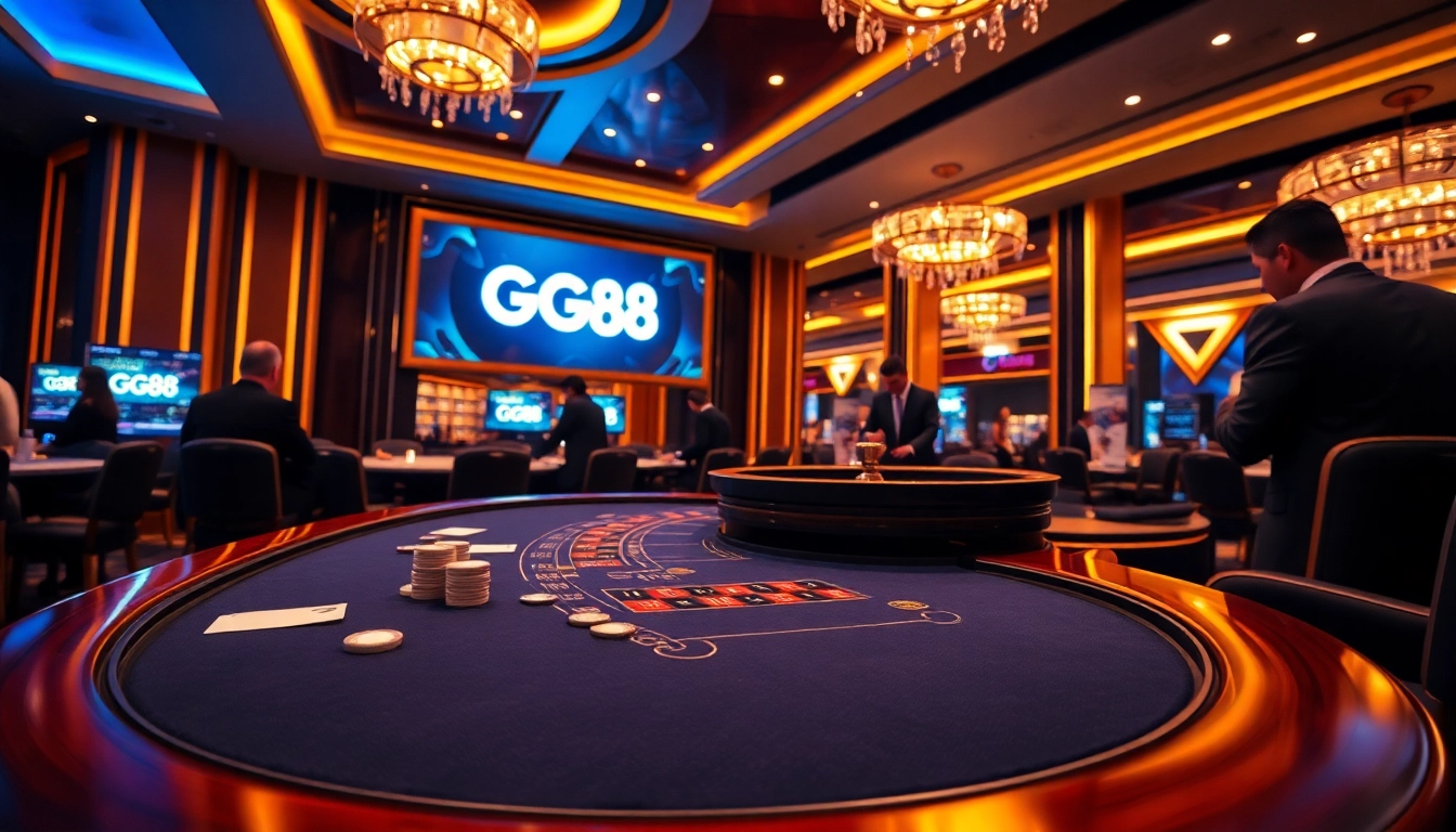 Experience winning excitement at the GG88 casino table with vibrant decor and eager players.