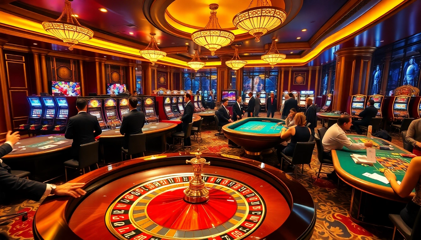 High-stakes excitement at a casino with roulette and betting elements, inspired by https://hbbet4.art/.