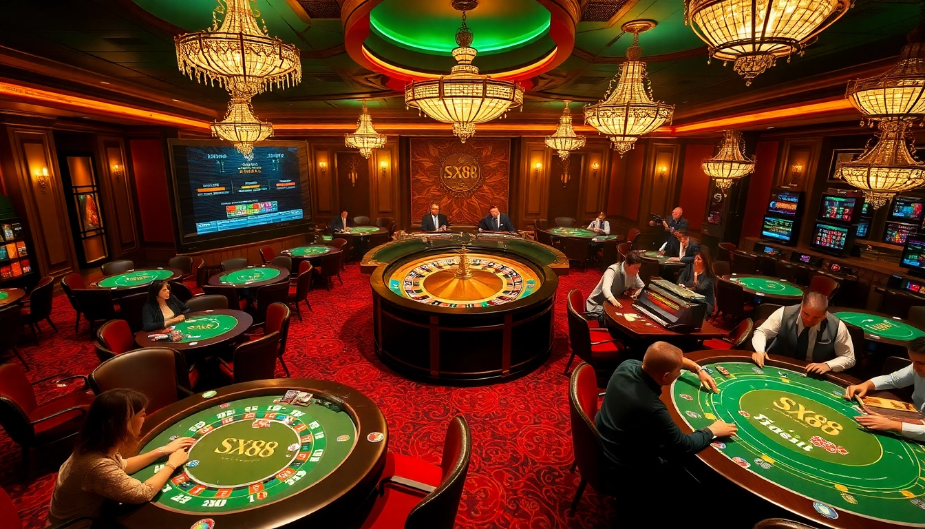 SX88 roulette wheel with enthusiastic players in a vibrant casino setting.