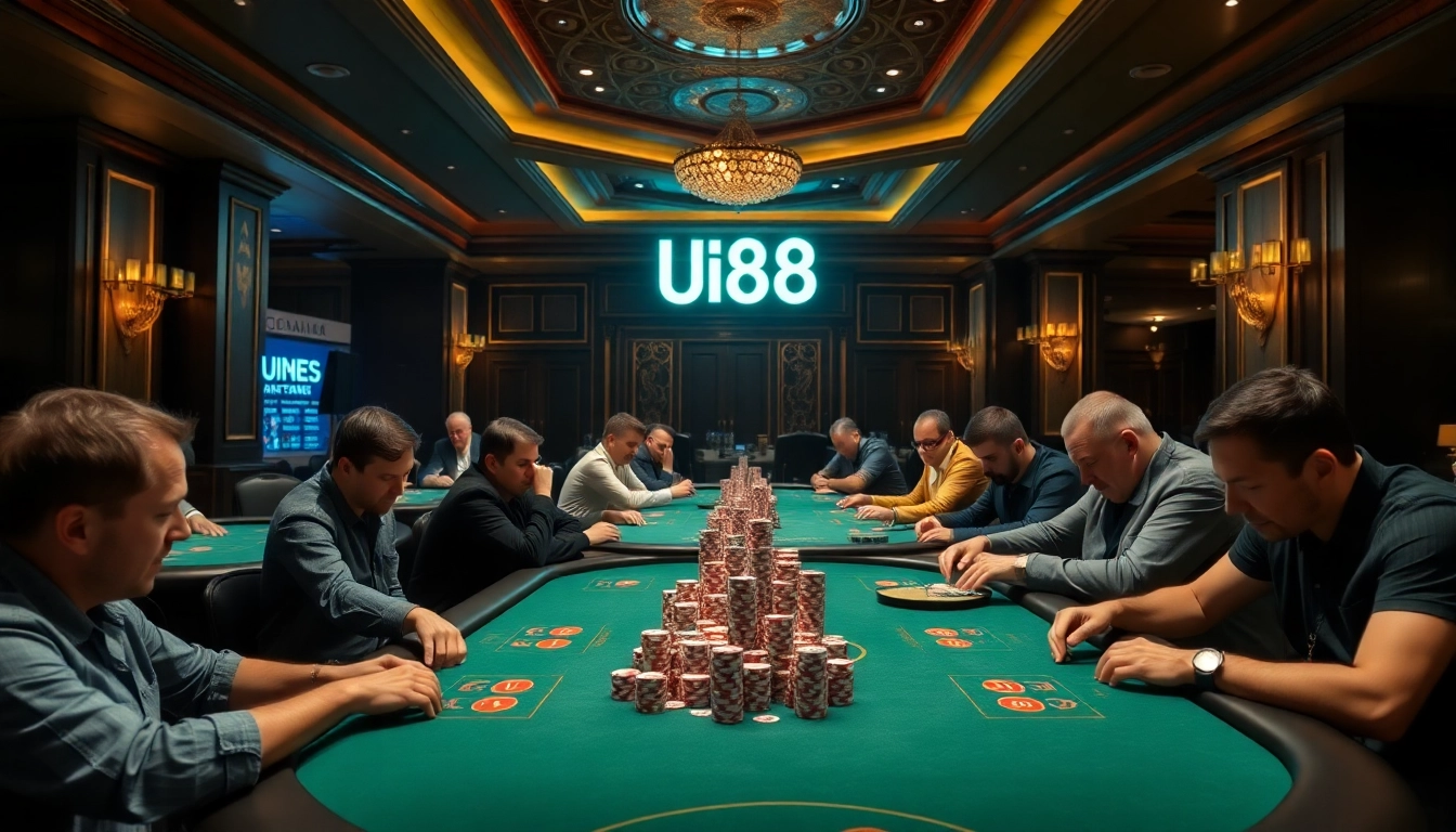 Action-packed poker game at UU88 casino highlighting high-stakes excitement.