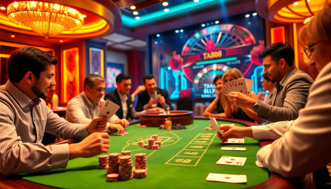 Experience the thrill of Ta88 poker at a luxurious casino table with winning hands revealed.