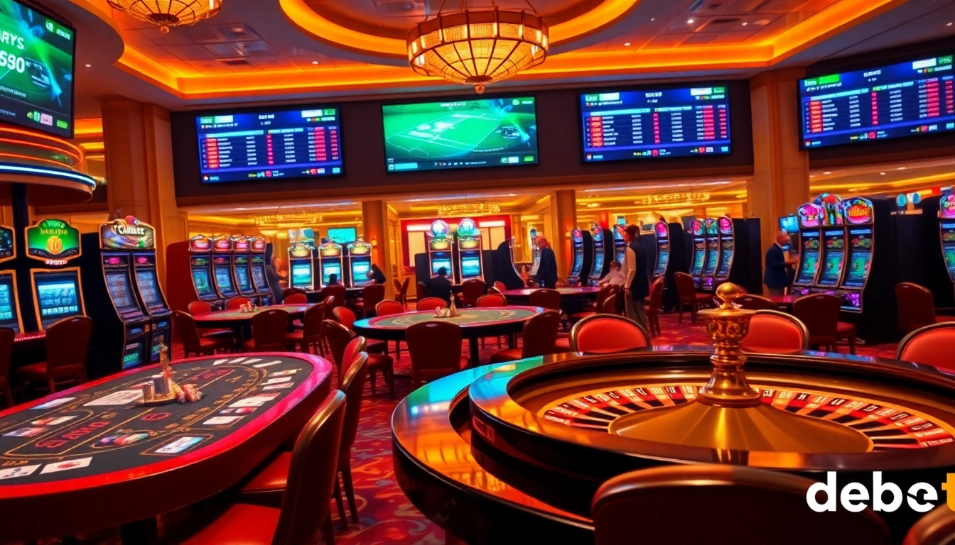 Excited players at a casino table engaging in betting at Debet, showcasing a vibrant gambling atmosphere.