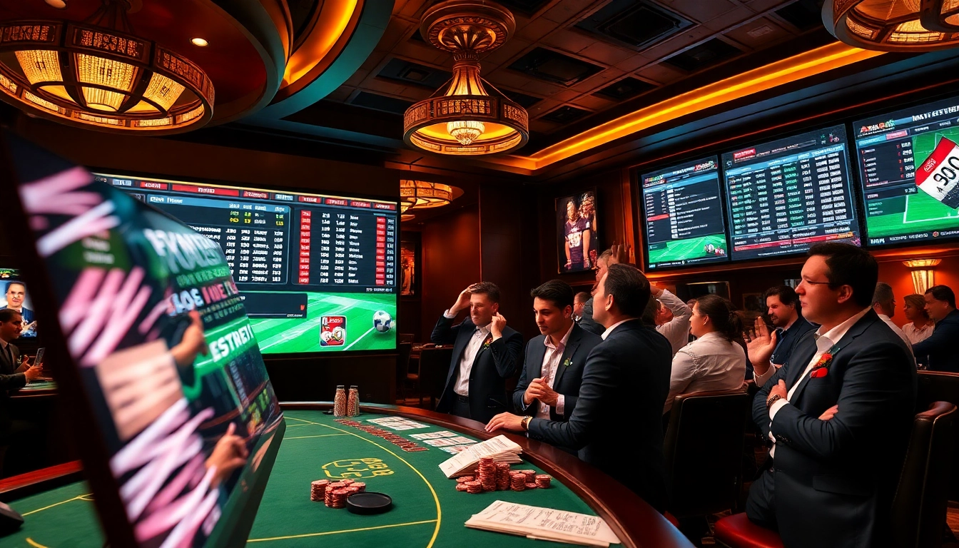 The excitement of sports betting with live odds at https://nk88s.com/the-thao-nk88/, featuring dynamic visuals and gamblers engaged.
