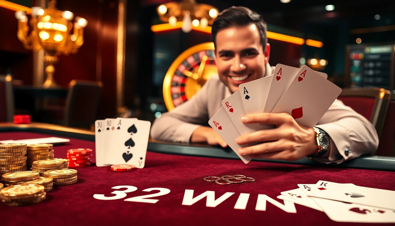 Experience the excitement of winning at 32 WIN casino with vibrant tables and lively dealers.