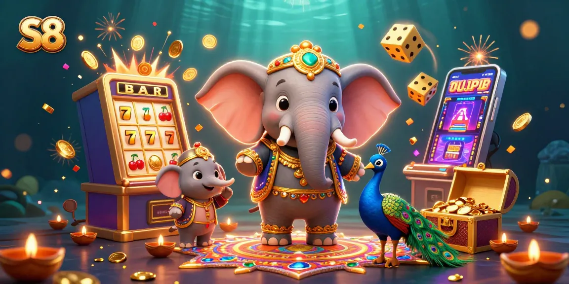 S8 players celebrate a jackpot win with a vibrant 3D casino scene featuring lively characters and game elements.