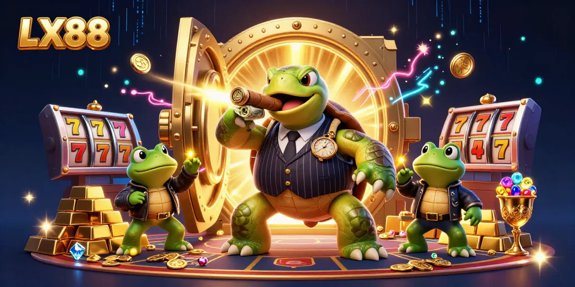 Experience the excitement of LX88 with a vibrant and dynamic casino-themed illustration featuring iconic characters.