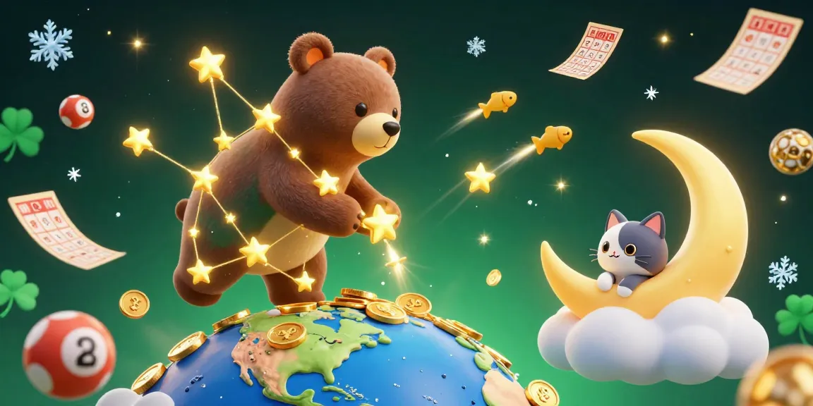 Togel Toto Macau lottery scene with constellation bear and golden coins, capturing the thrill of winning bets.