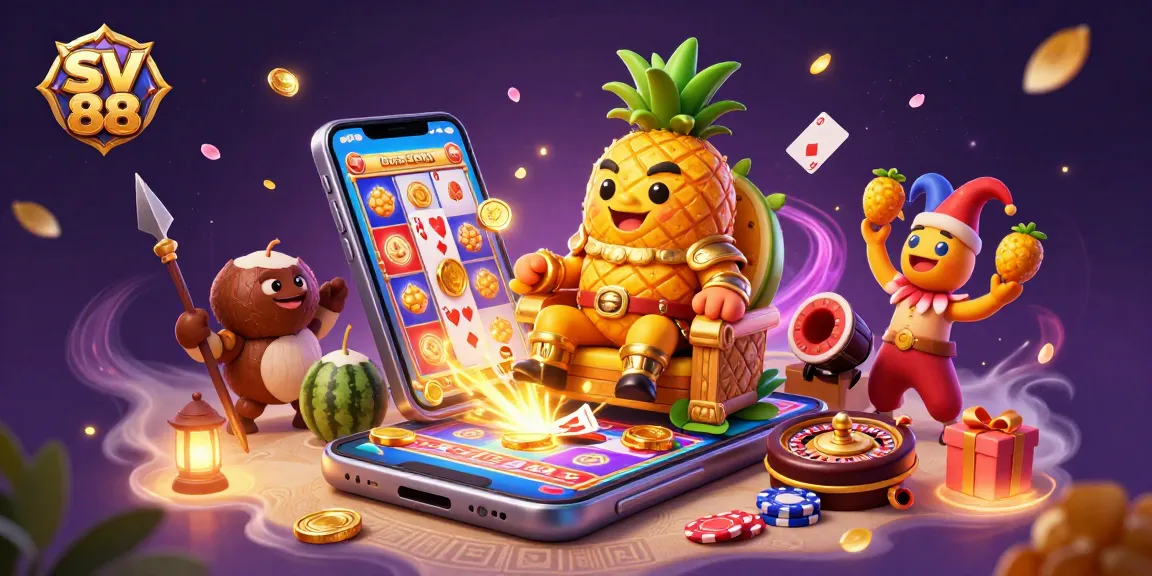 Experience exciting gameplay with SV 88's vibrant casino scene filled with dynamic slots, vivid characters, and rich details.