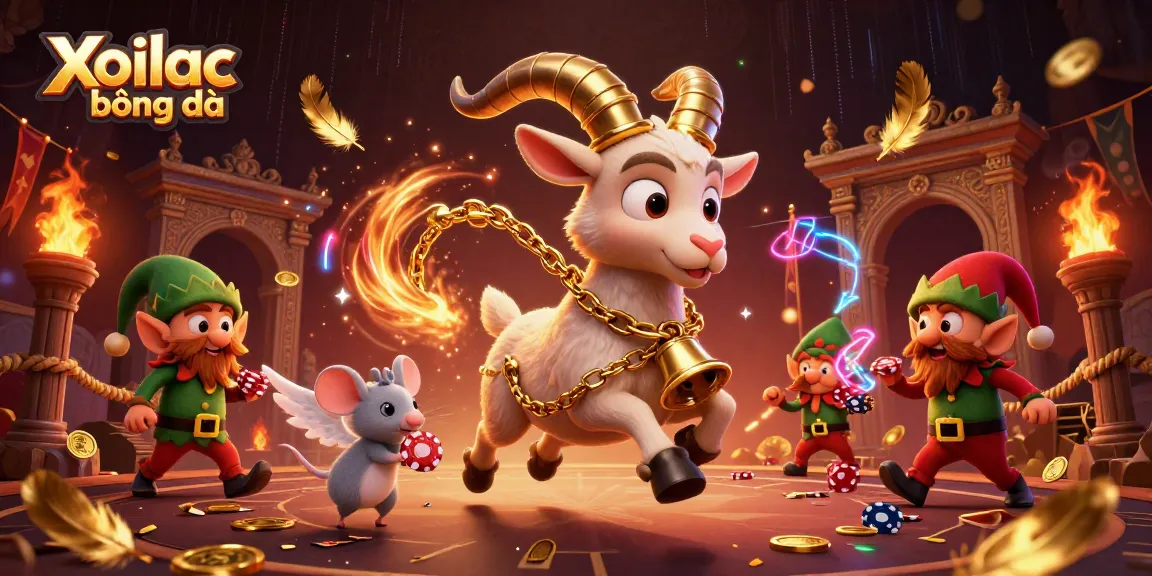 Xoilac bóng đá featuring a vibrant 3D casino scene with Krampus and mischievous characters in action.