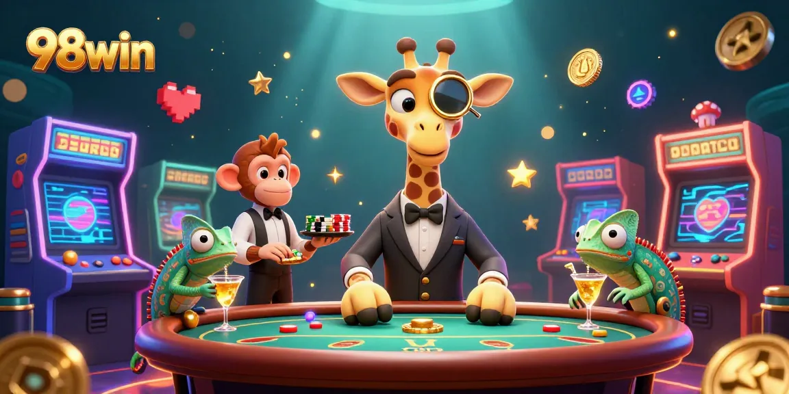 Experience exciting gambling action at 98win with vibrant casino elements and colorful characters