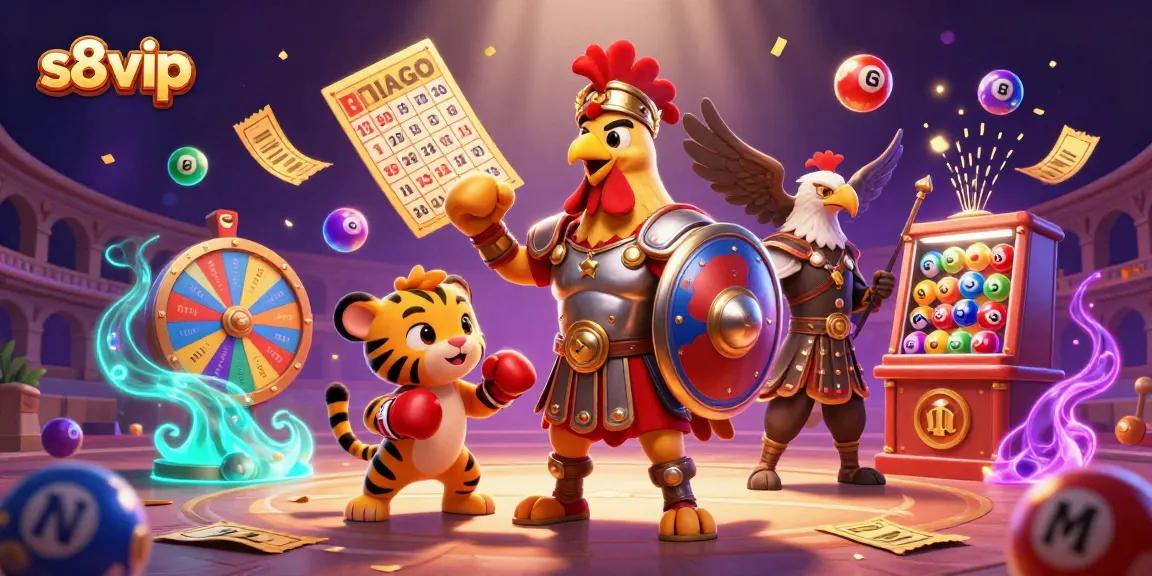 Engage with S8 VIP's vibrant lottery action featuring a gladiator rooster in an electrifying scene.