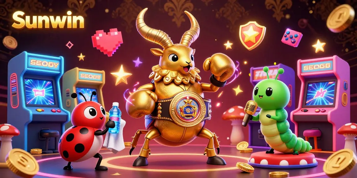 Experience the thrilling excitement of Sunwin in a vibrant casino scene featuring a golden stag beetle in a champion belt.