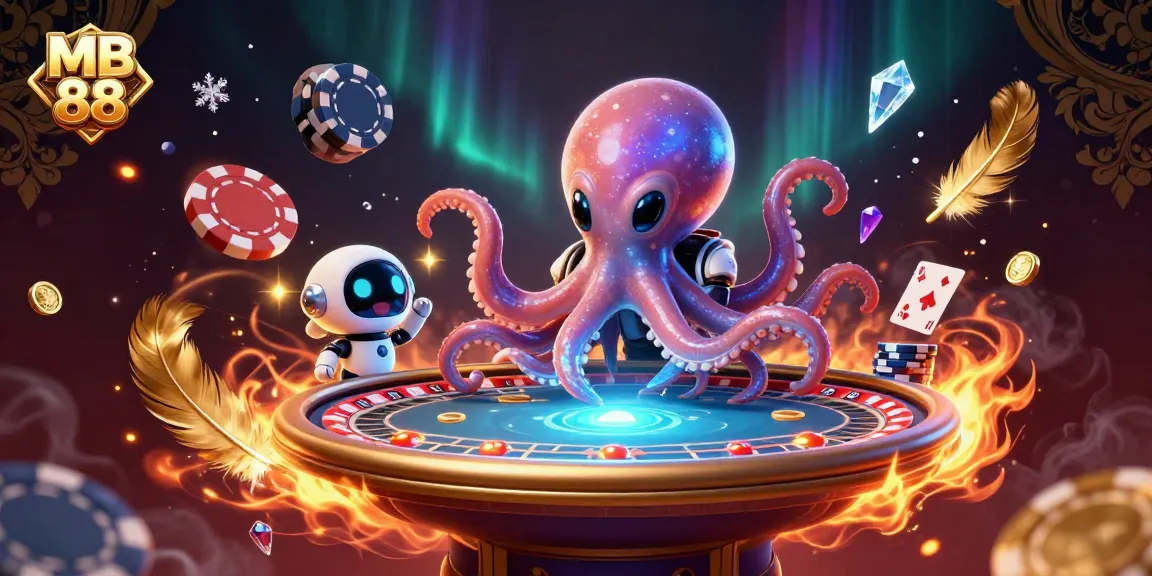 MB 88's vibrant casino experience with alien octopus managing thrilling poker action.