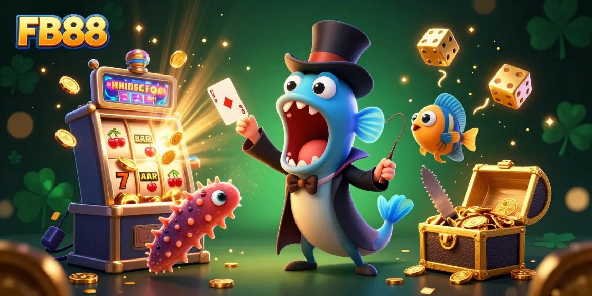 Join the magic at FB88 with a bioluminescent eel and anglerfish amidst casino excitement.